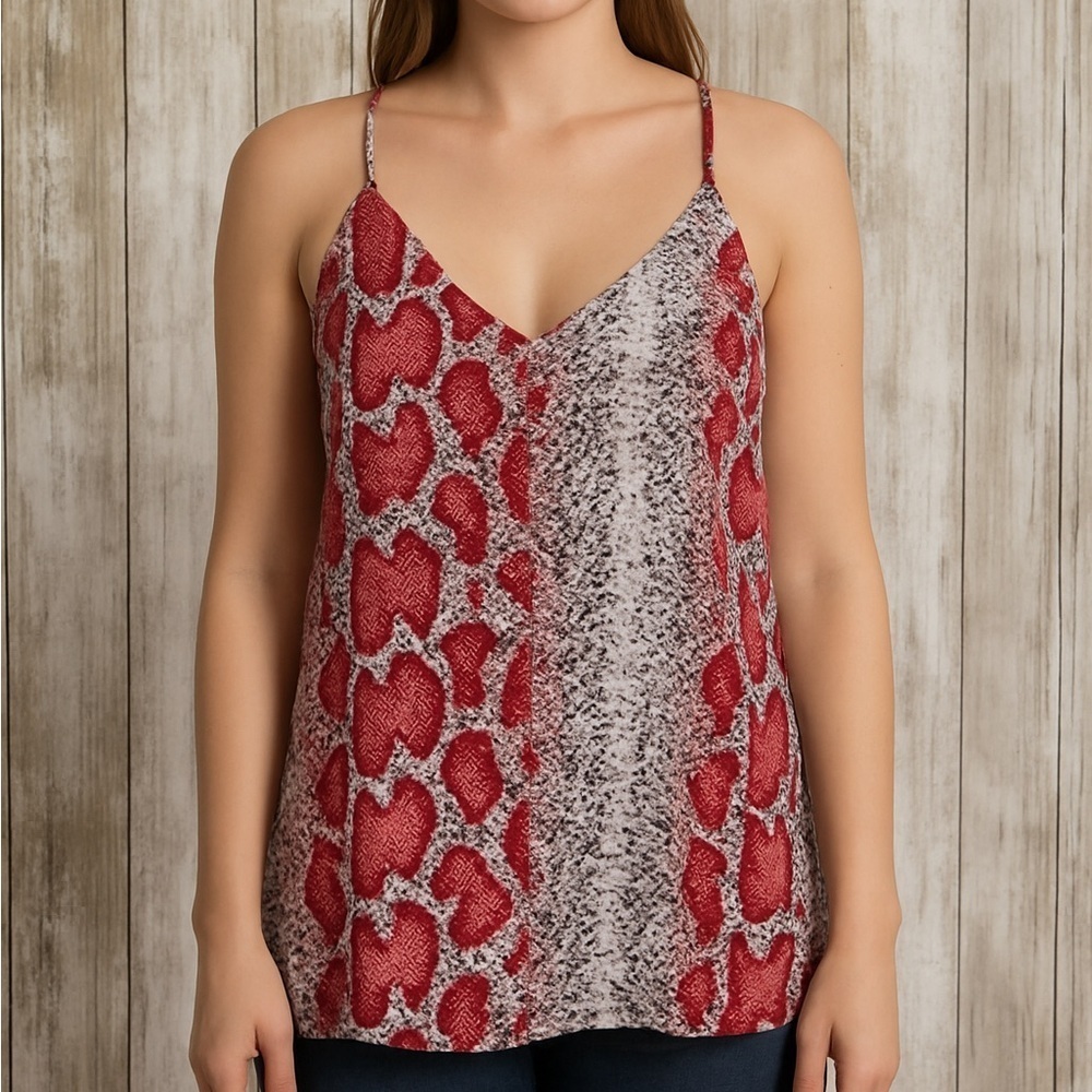 Peace Love Cake Red and Gray Snake Print Camisole